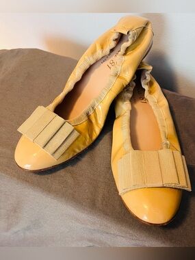 Ferca 81 Marigold Patent Leather Ballet Flats with Bow, Sz. 39.5